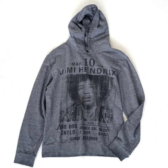 Jimi Hendrix Grey Long Sleeve Hoodie with Kangaroo Pocket M/L (Distressed) - Picture 5 of 9